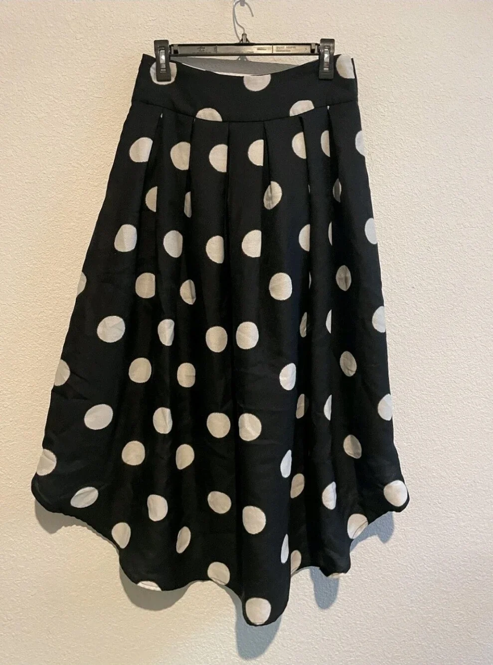Ark n c. Black W/ White Polka Dots High-Low Hem Skirt Belted Midi Large
